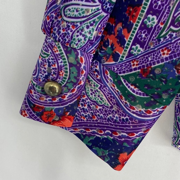 Silver Threads Womens Large Vintage Button Up Shirt Purple Red Silver Paisley LS - Picture 5 of 9
